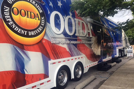 The Spirit, OOIDA's tour trailer, at the 2018 ATHS show, truck shows