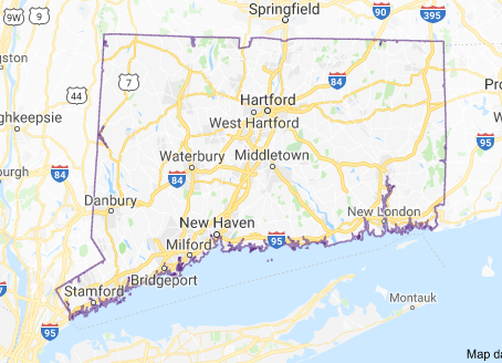 Map of Connecticut from Google Maps