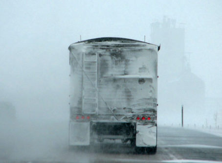 Semitrailer in winter weather