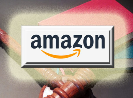 Amazon logo, gavel and law books