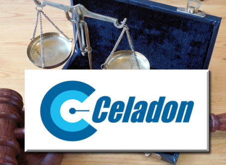 Celadon logo, gavel, scales