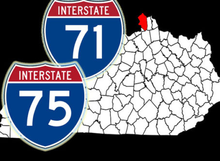 Map of Kentucky showing Boon County, I-71 and I-75 signs