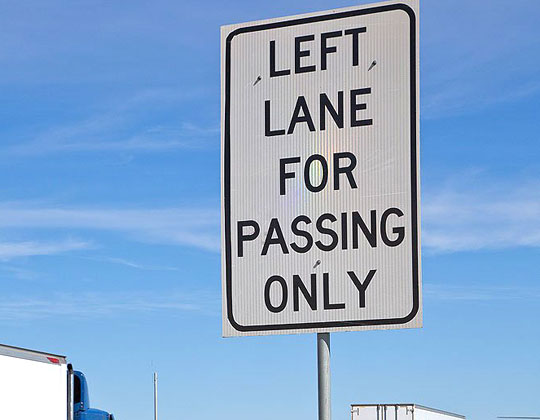 Left lane for passing only sign, Texas DOT