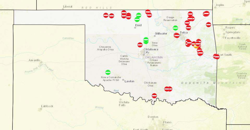 Road closures in Oklahoma