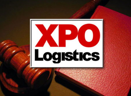 XPO Logistics logo, law book and gavel
