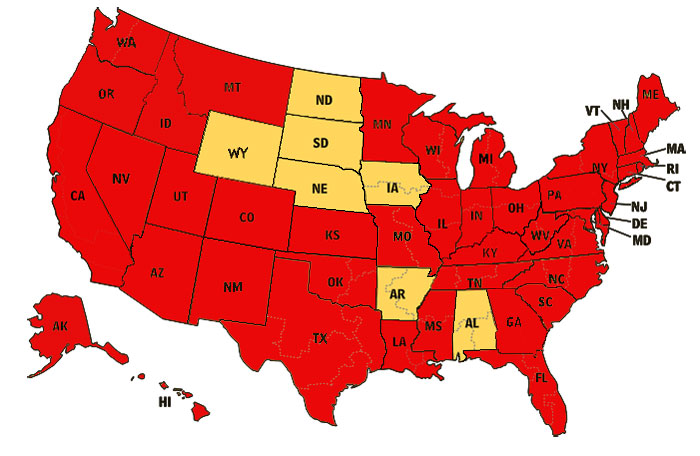 State stay-at-home orders map