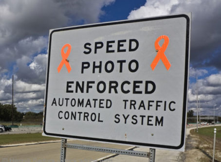 Sign telling motorists that speed cameras are being used