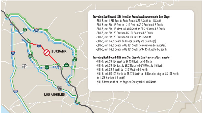 Interstate 5 will be closed to all traffic for 36 hours on April 25-27 in Los Angeles.