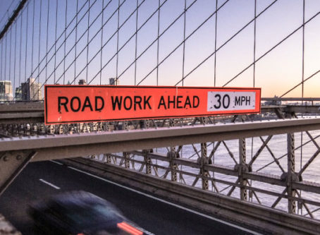 New York’s Brooklyn Bridge Road Work Ahead sign