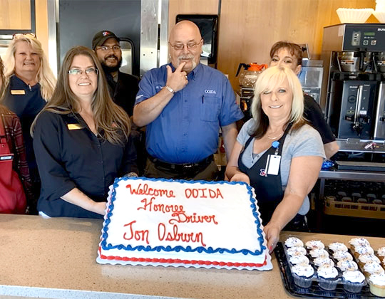 Jon Osburn, skipper of OOIDA's tour trailer, is feted in Laurel, Mont. 