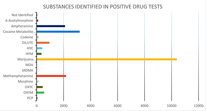 Positive drug test results by item, U.S. DOT, FMCSA Drug & Alcohol Clearinghouse