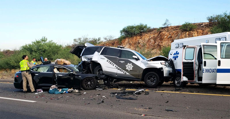 Tesla crash scene, courtesy Arizona Department of Public Safety.