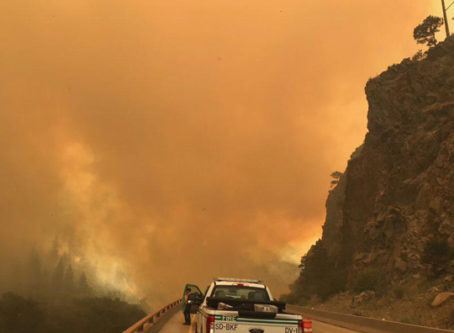 Dense smoke over I-70 from Grizzly Creek Fire. (Photo courtesy U.S. Forest Service.InciWeb)