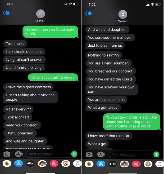 Human trafficking case text screenshots