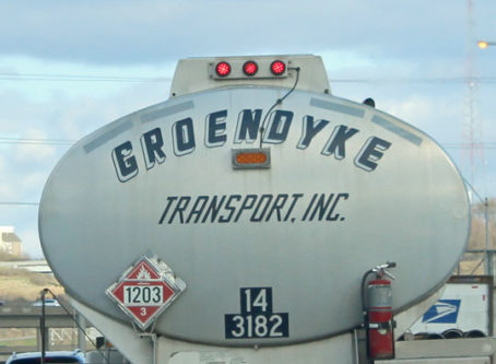 tanker truck Groendyke tank trailer with added light.