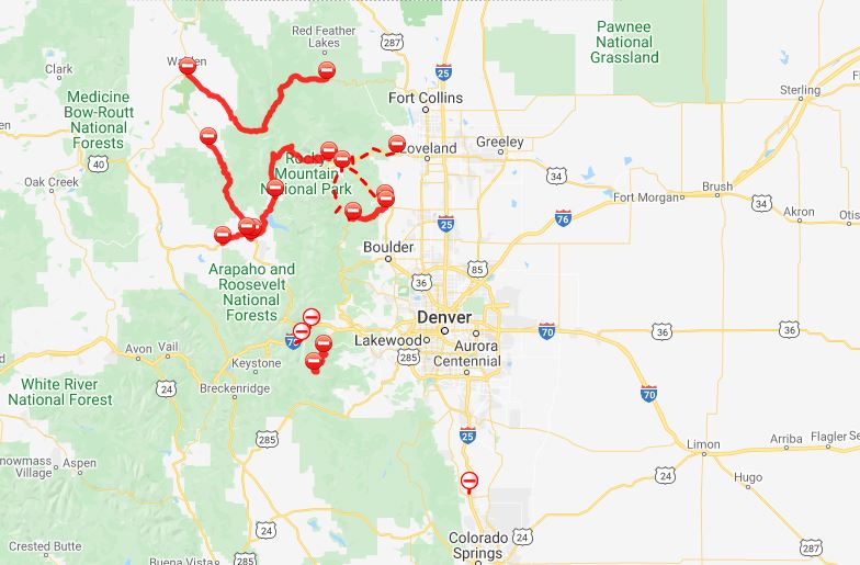 Road closures due to Colorado wildfires