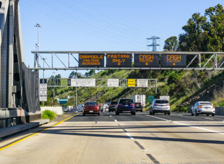 toll plaza for the Benicia Martinez Bridge; north San Francisco Bay Area