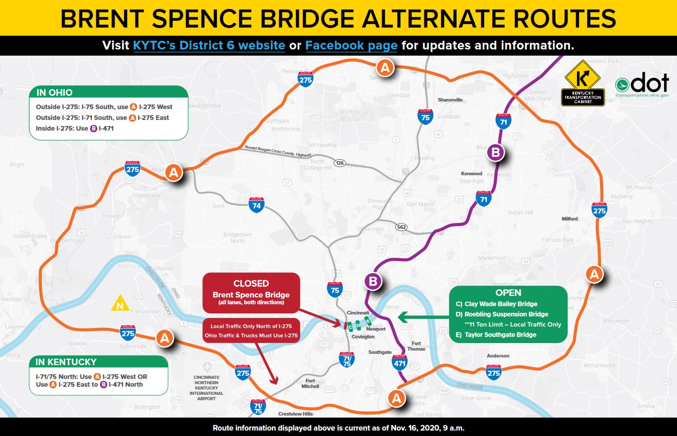 Brent Spence Bridge detour map