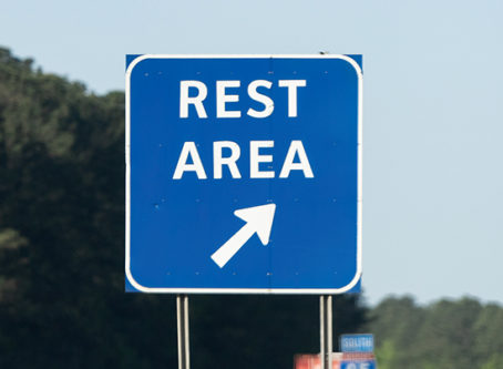 Rest area sign, yard moves