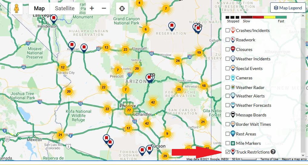 ADOT truck restrictions map