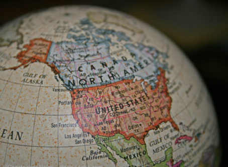 Globe showing U.S., Canada, Mexico -- North America