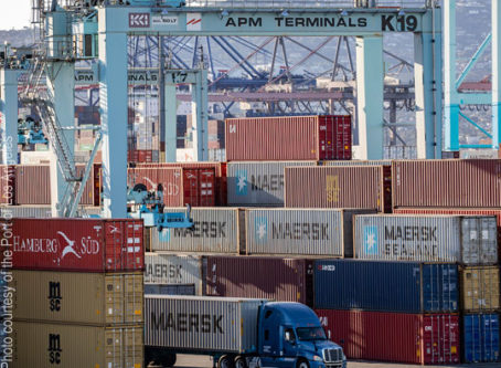 California port drivers and container. Photo courtesy of the Port of Los Angeles