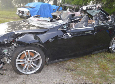Tesla Model 2 after crash near Williston, Fla.