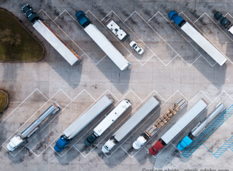 Aerial view of truck parking