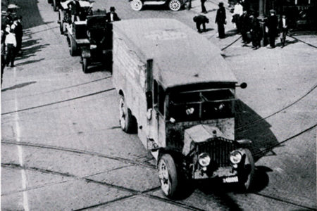 In the spring of 1919, Firestone assembled a fleet of trucks in Akron, Ohio