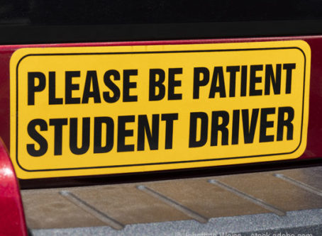Driver training: Please Be Patient Student Driver bumper sticker.