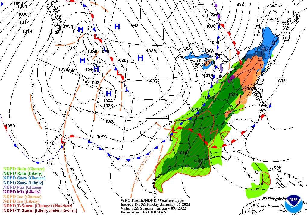 Wintry weather 48-hour forecast map