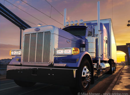 Peterbilt truck at sunset, U.S. trucking