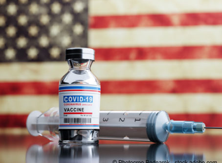 Coronavirus Covid-19 vaccine, flag of USA