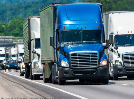 Semi Trucks Pack Crowded Interstate Highway