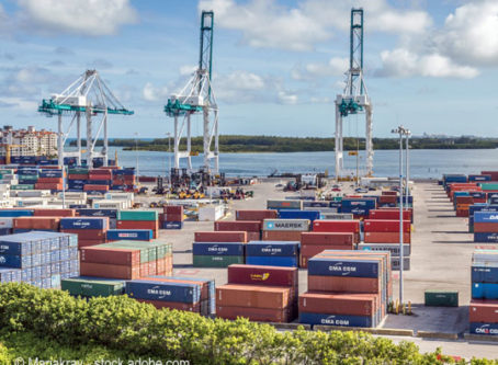 Cranes, containers at Port of Miami