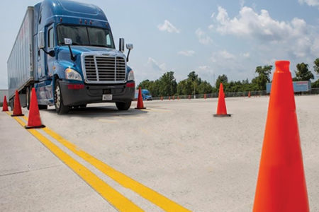CDL training truck and cones