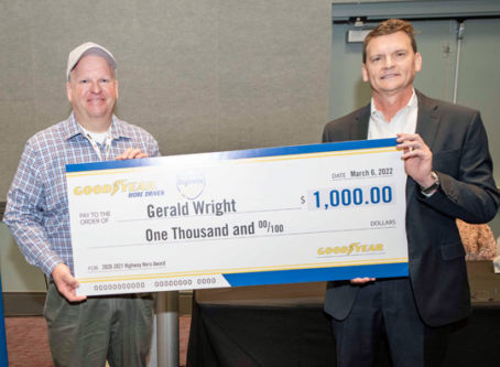 Gerald “Andy” Wright (left) accepts the 37th Goodyear Highway Hero Award