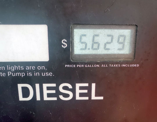 On Wednesday, the diesel price was $5.629 per gallon. (Photo by Marty Ellis)