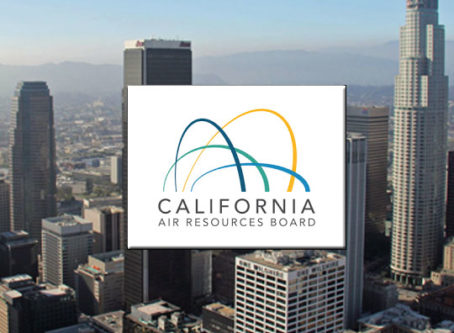 CARB logo, Aerial photo of downtown Los Angeles. Photo by JCS