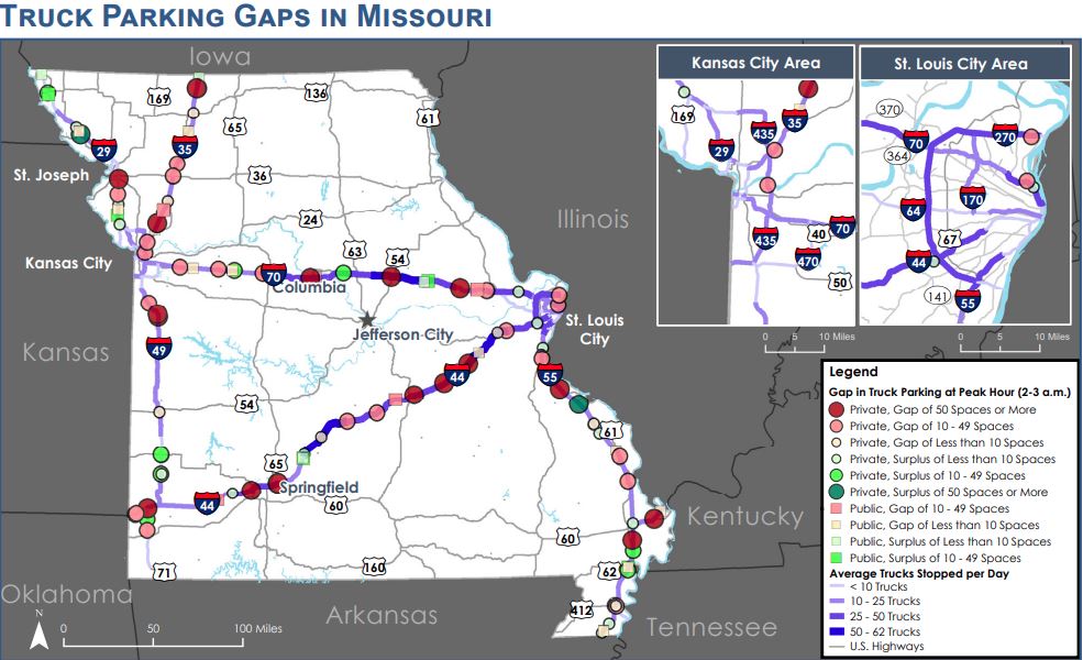 Missouri State Freight and Rail Plan truck parking map
