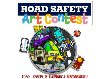 Grand prize-winning Road Safety Art Contest art for the kindergarten thorough 5th Grade Category by Avni Choudepally, Cary, N.C.
