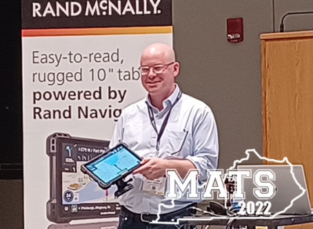 Ivan Sheldon of Rand McNally describes the TND Tablet 1050 at MATS 2022. Photo by Mark Schremmer.