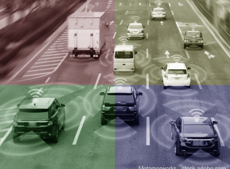 Sensing system and wireless communication network of autonomous vehicles. Graphic by metamorworks