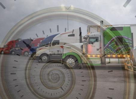 Tractor-trailers and clock graphic for personal conveyance