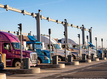 Truck turns at Port of Los Angeles, Photo courtesy of the Port of Los Angeles."
