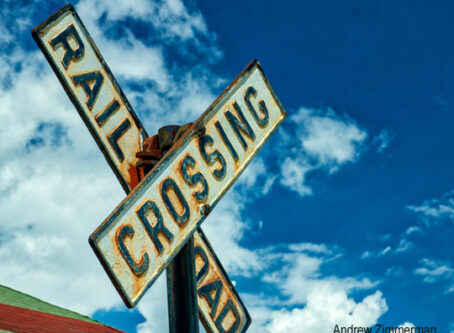 Railroad crossing, train crossing sign. Photo by Andrew Zimmerman
