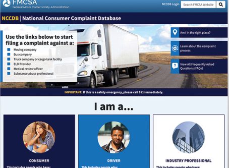 FMCSA National Consumer Complaint Database screenshot