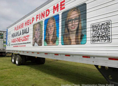 Missing woman featured on truck, trailer wrap campaign. Photo by Heather Davis, Washington State Patrol