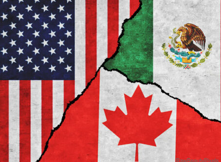 cross-border trade, U.S., Canada and Mexico flags