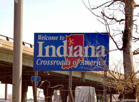 Indiana welcome sign, photo by Kevin Stephenson